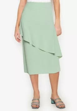 ZALORA BASICS Asymmetric Ruffle Midi Skirt