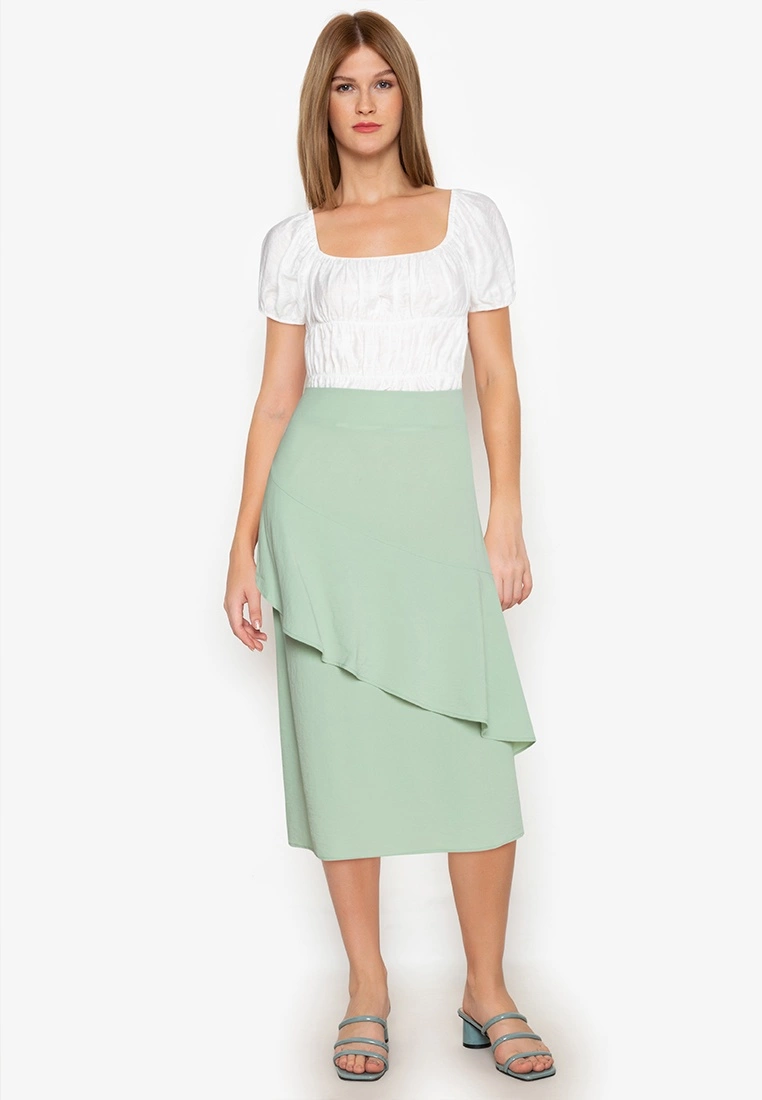 ZALORA BASICS Asymmetric Ruffle Midi Skirt - Billede 4