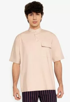ZALORA BASICS Patch Pocket Half Placket Shirt