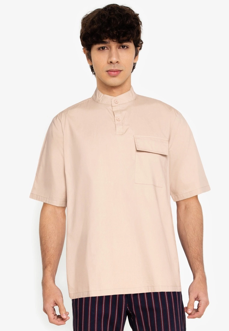 ZALORA BASICS Patch Pocket Half Placket Shirt