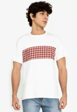 ZALORA BASICS Plaid Panel T-Shirt