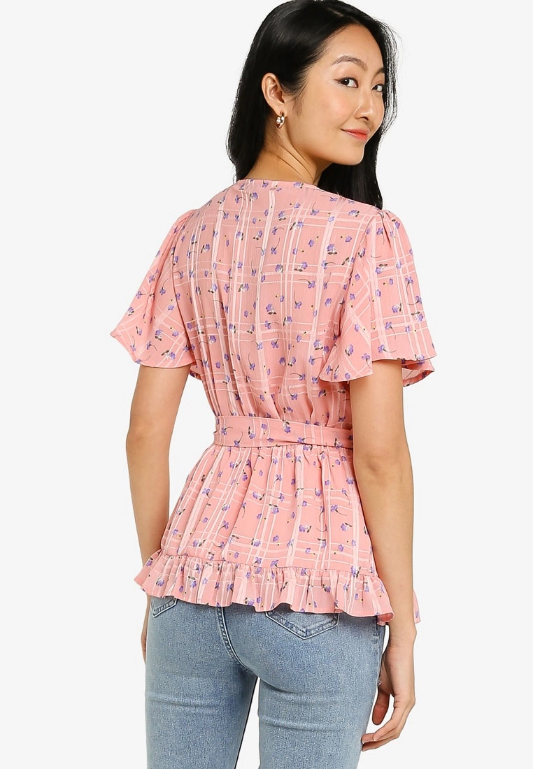 ZALORA BASICS Ruffle Chiffon Wrap Top With Self Tie - Billede 2