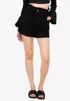 ZALORA BASICS Raw Hem Paperbag Denim Shorts