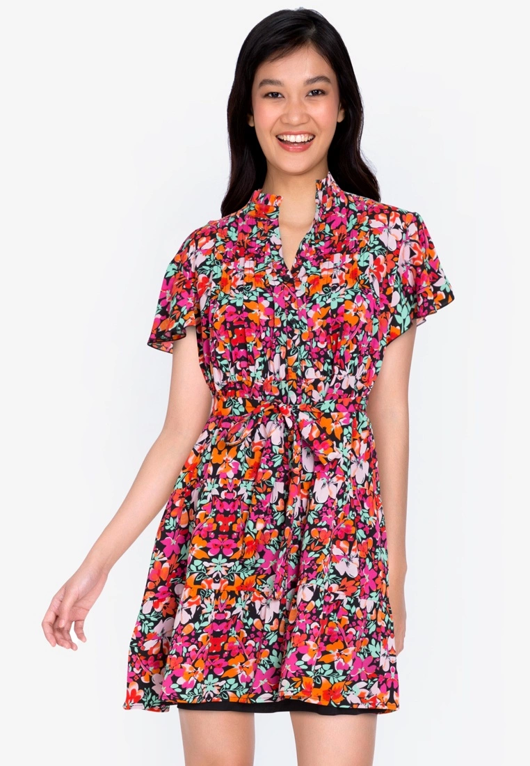 ZALORA BASICS Ruffle Sleeve Shirt Dress
