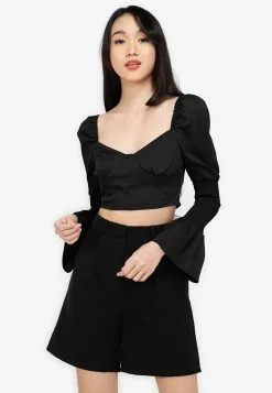 ZALORA BASICS Puff Shoulders Long Sleeve Blouse