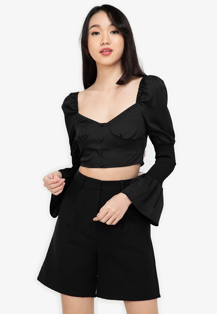 ZALORA BASICS Puff Shoulders Long Sleeve Blouse