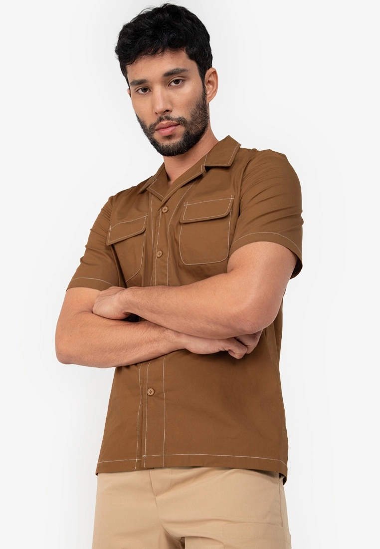 ZALORA BASICS Oversize Constrast Stitch Shirt