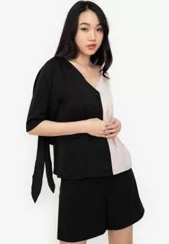 ZALORA BASICS Tie Sleeves Colourblock Shirt