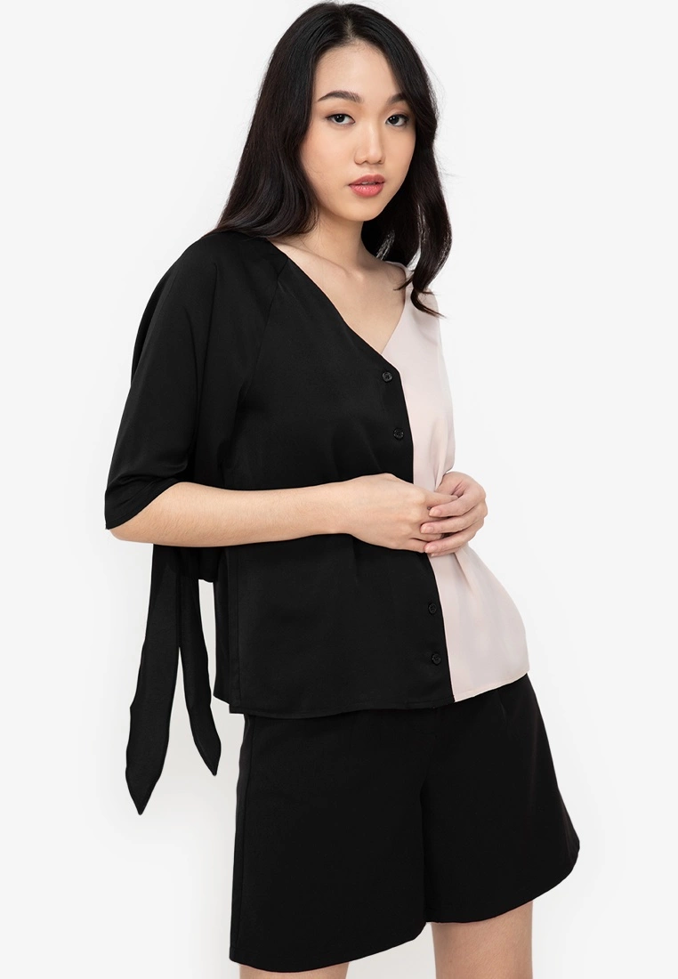 ZALORA BASICS Tie Sleeves Colourblock Shirt