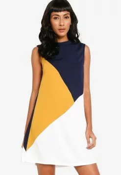 ZALORA BASICS Colour Block Stand Collar Dress