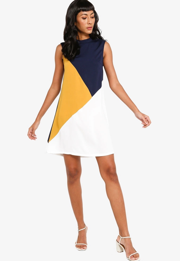 ZALORA BASICS Colour Block Stand Collar Dress - Billede 4