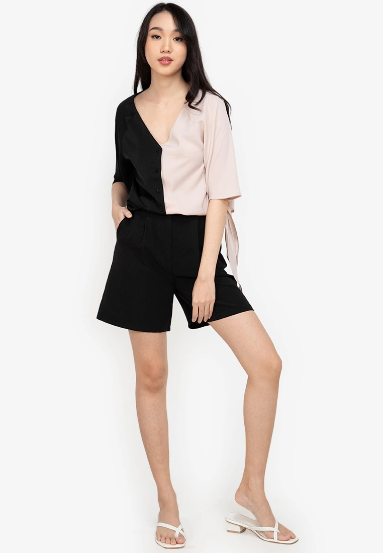 ZALORA BASICS Tie Sleeves Colourblock Shirt - Billede 4