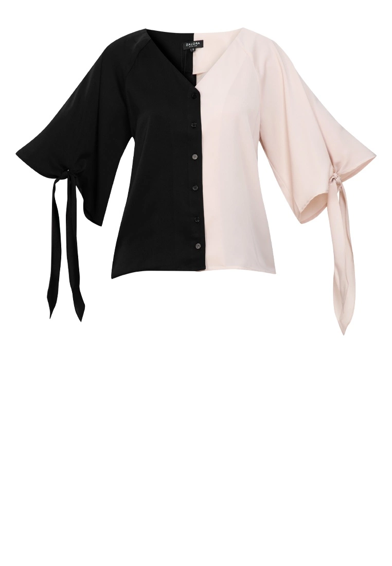 ZALORA BASICS Tie Sleeves Colourblock Shirt - Billede 5