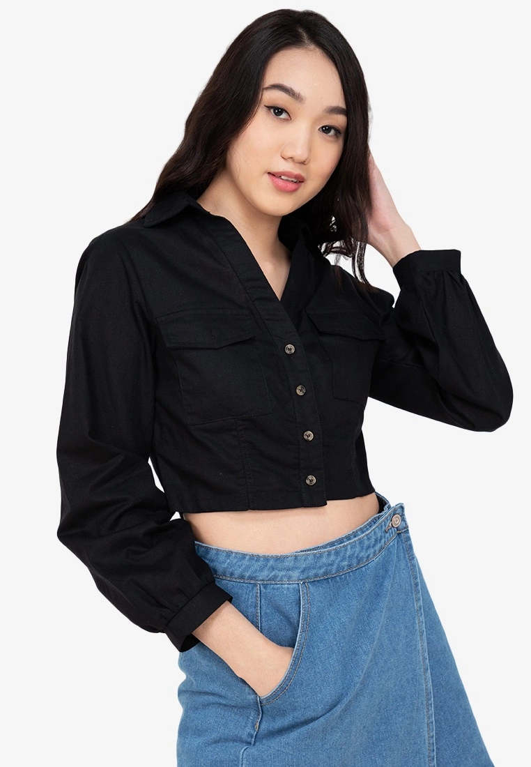 ZALORA BASICS Puff Sleeve Utility Top