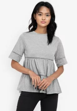 ZALORA BASICS Lace Insert Tiered Smock Top