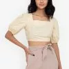 ZALORA BASICS Cross Tie Back Puff Sleeve Crop Top