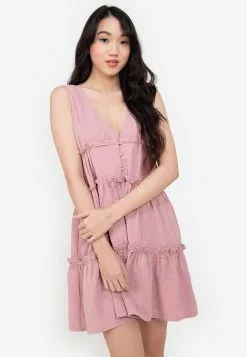 ZALORA BASICS Tiered V Neck Dress