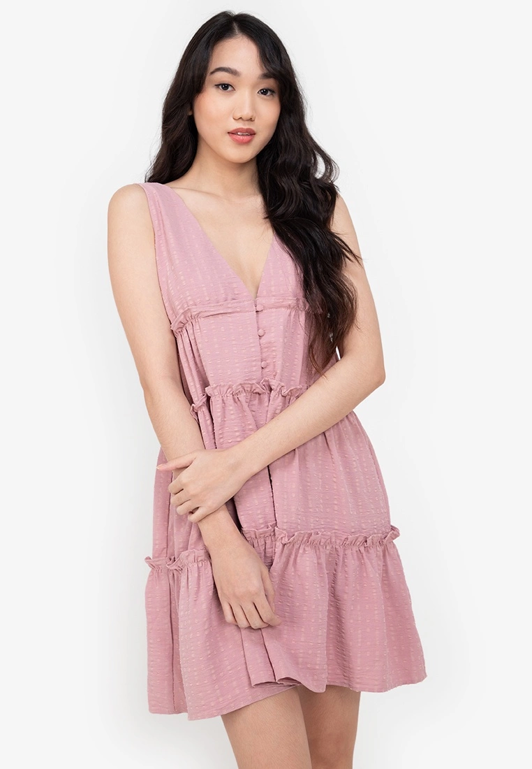 ZALORA BASICS Tiered V Neck Dress