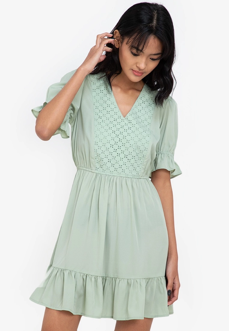 ZALORA BASICS Textured Panel Long Sleeve Mini Dress