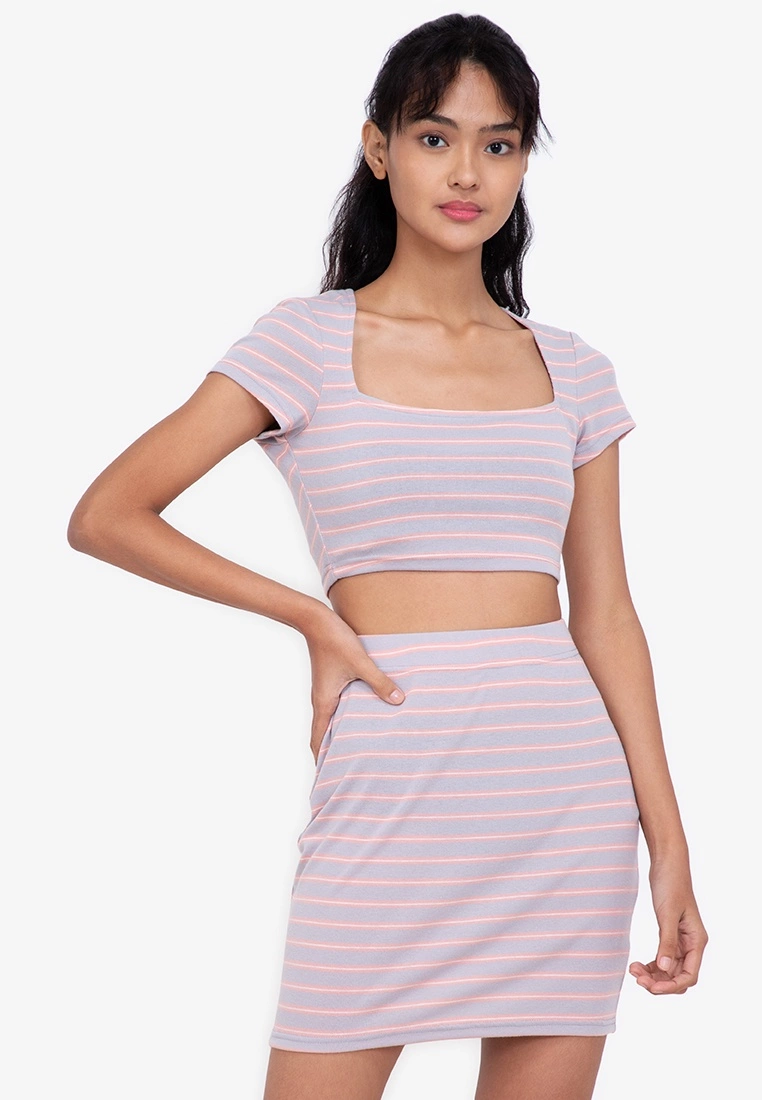 ZALORA BASICS Rib Square Neck Crop Top
