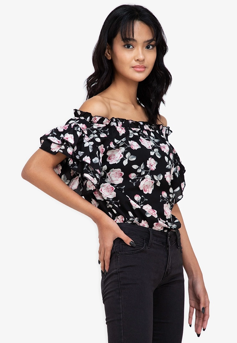 ZALORA BASICS Ruffle Detail Off Shoulder Top
