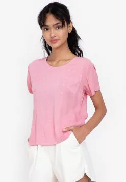 ZALORA BASICS Embroidery Detail Short Sleeve Top