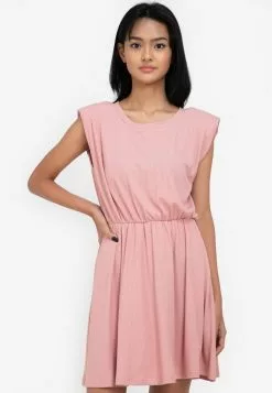 ZALORA BASICS Rib Shoulder Pad Fit & Flare Dress