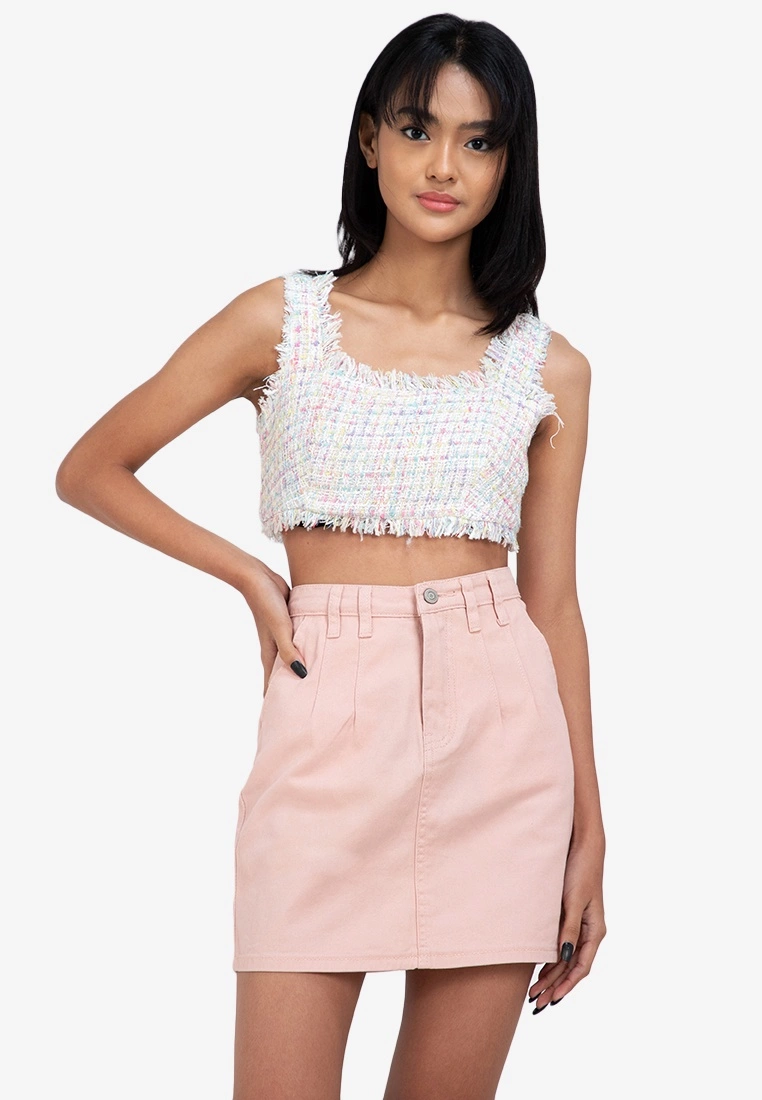 ZALORA BASICS Sprinkle Tweed Cropped Top