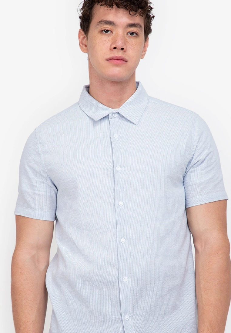 ZALORA BASICS Textured Stripes Short Sleeve Shirt - Billede 3