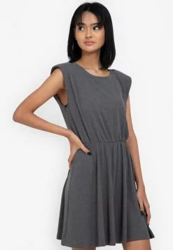 ZALORA BASICS Rib Shoulder Pad Fit & Flare Dress