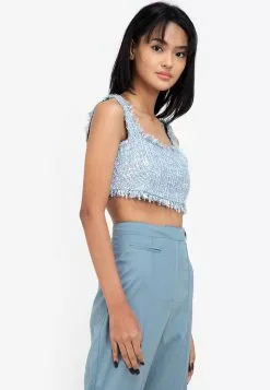 ZALORA BASICS Sprinkle Tweed Cropped Top