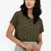 ZALORA BASICS Embroidery Detail Short Sleeve Top