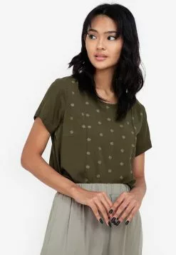 ZALORA BASICS Embroidery Detail Short Sleeve Top