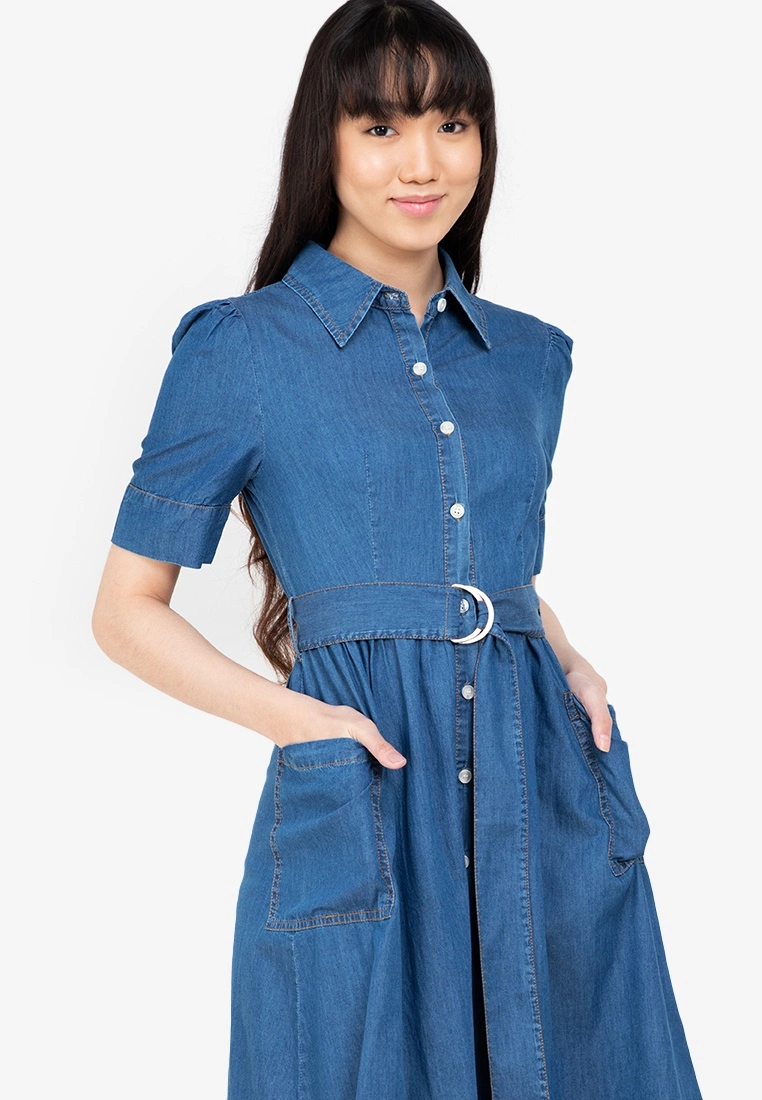 ZALORA BASICS Belted Shirt Denim Dress - Billede 3