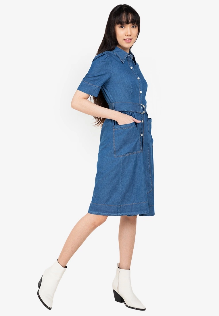 ZALORA BASICS Belted Shirt Denim Dress - Billede 4