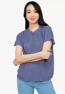 ZALORA BASICS Mandarin Collar Pleated Blouse