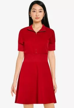 ZALORA BASICS Contrast Zip Up Knit Fit And Flare Dress