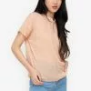 ZALORA BASICS Mandarin Collar Pleated Blouse