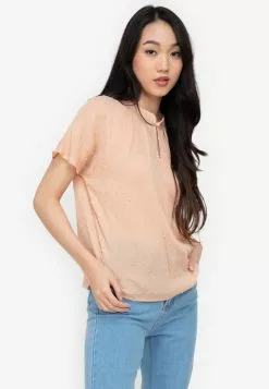 ZALORA BASICS Mandarin Collar Pleated Blouse