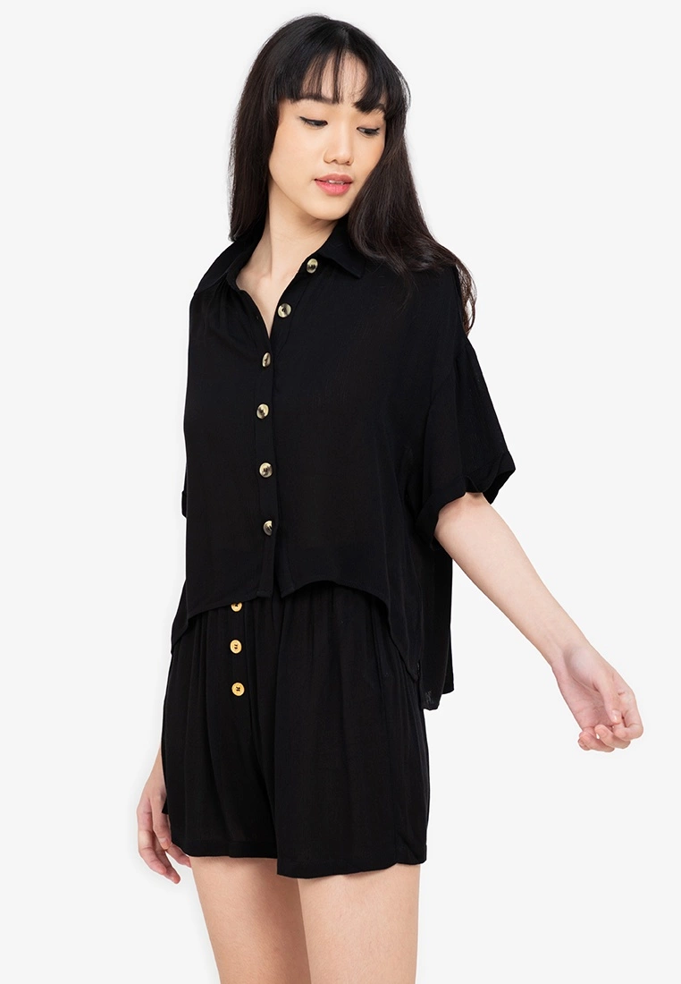 ZALORA BASICS Lounge Button Front Shirt