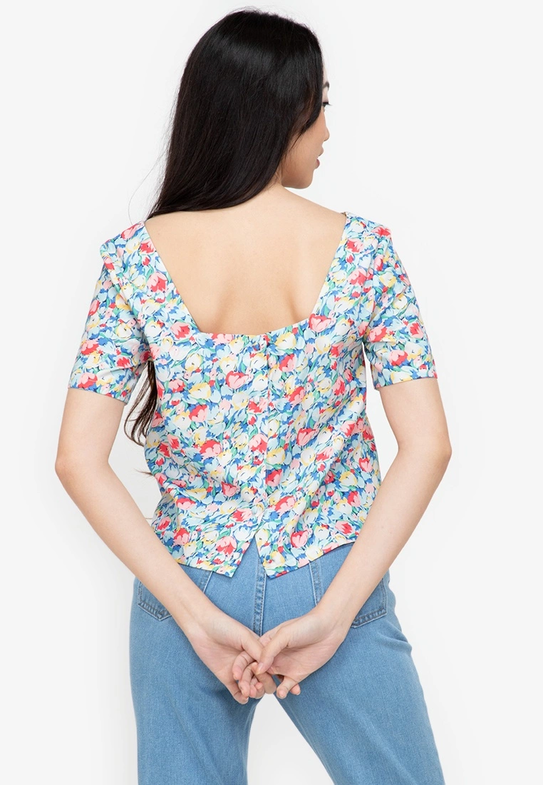 ZALORA BASICS 100% Recycled Polyester Button Back Top
