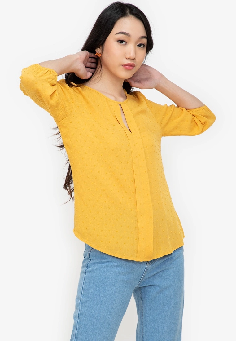 ZALORA BASICS Textured Notch Neck Blouse