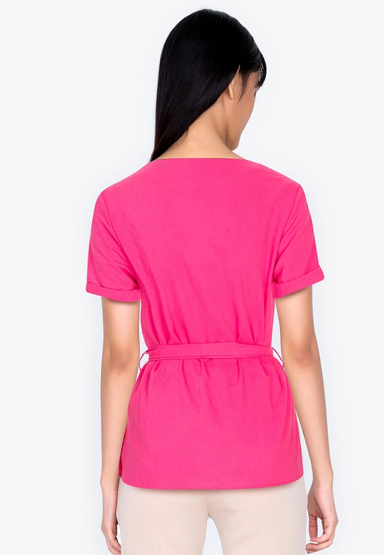 ZALORA BASICS Rolled Sleeve Boxy Blouse With Self Tie - Billede 2