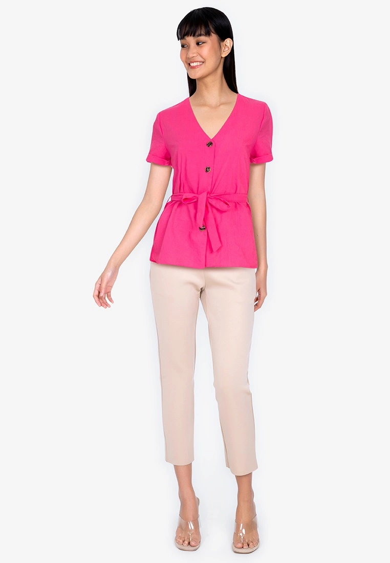 ZALORA BASICS Rolled Sleeve Boxy Blouse With Self Tie - Billede 4
