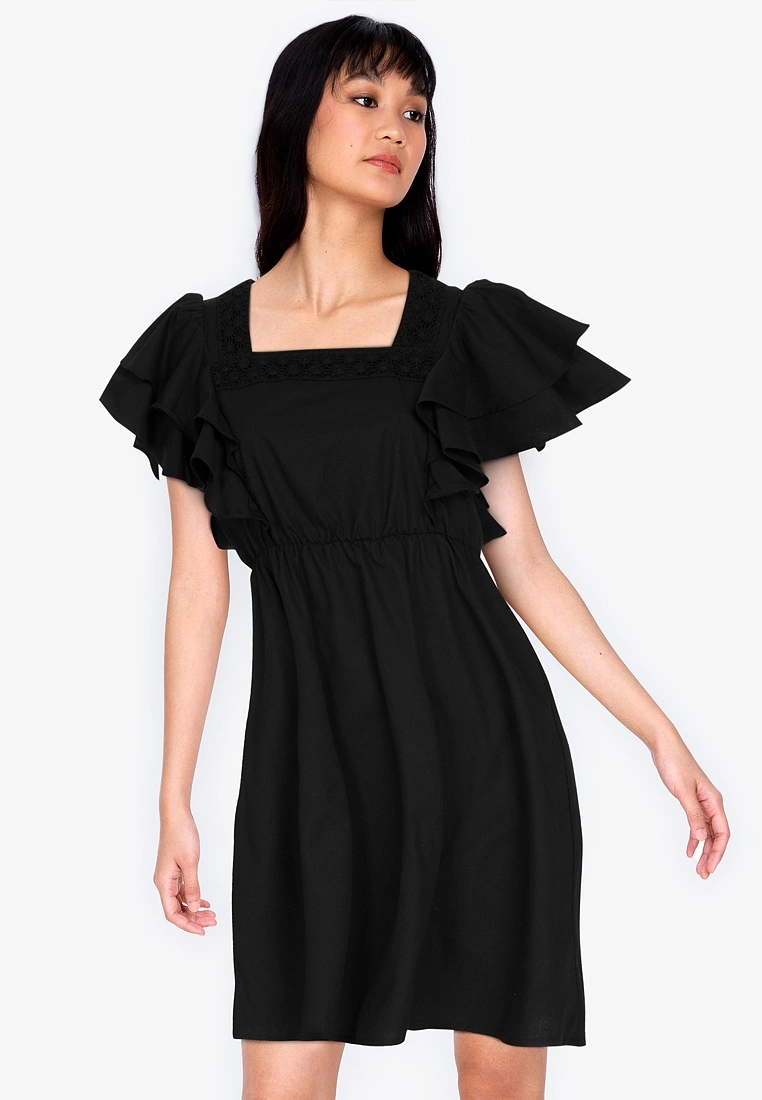 ZALORA BASICS Layered Sleeve Square Neck Mini Dress