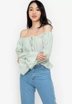 ZALORA BASICS Flare Cuff Smocked Waist Top