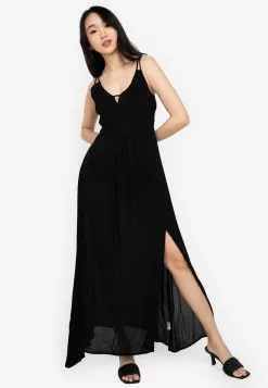 ZALORA BASICS Deep V Maxi Dress with Slit