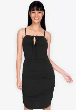 ZALORA BASICS Ribbed Tie Front Mini Dress