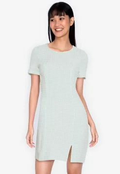 ZALORA BASICS Split Hem Gingham Dress