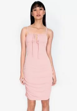 ZALORA BASICS Ribbed Tie Front Mini Dress
